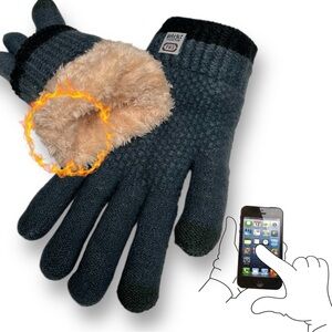 Women’s Grey Winter Gloves - Warm Fleece -Lined Knit ,Touch Screen Compatible
